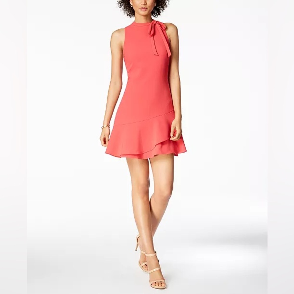 JULIA JORDAN | Tie Neck Ruffle Dress - Watermelon - Size 6 | NWT